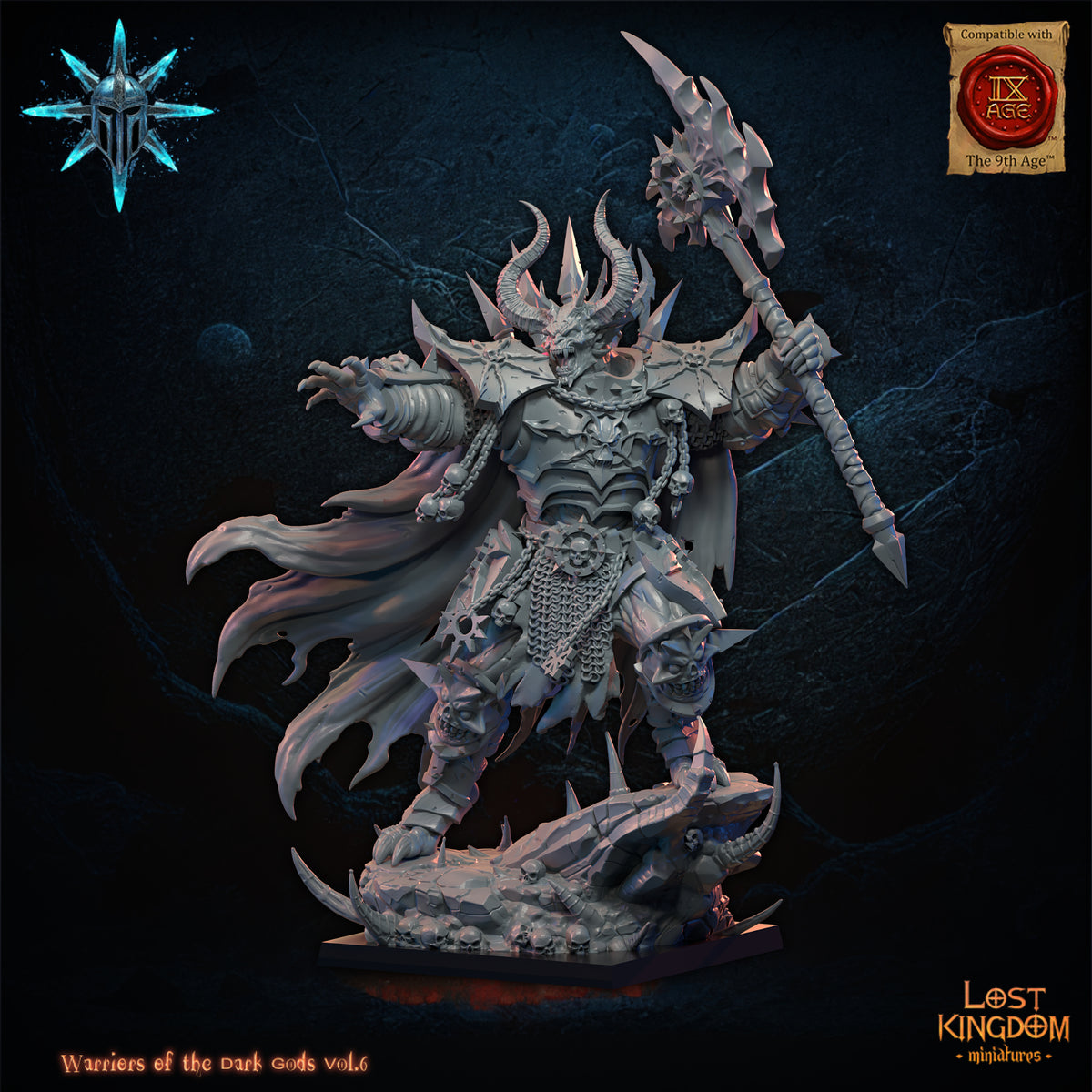 Dark Prince, three-quarter view from the left, Lost Kingdom Miniatures render