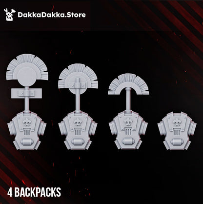 The four Eruptrix backpacks, power packs with crested banner poles