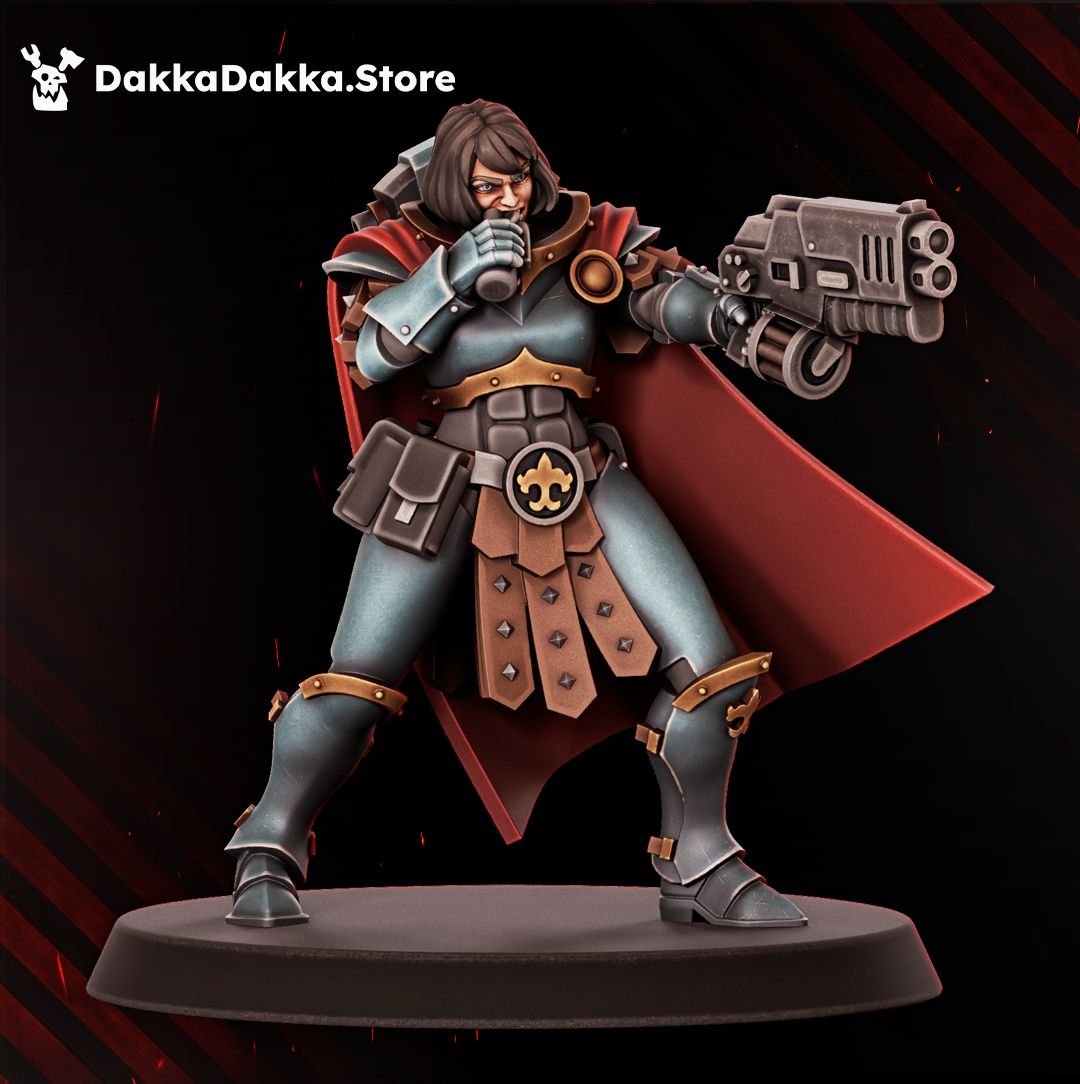 Bellatrix Simulacrum Bearer carrying a candle shrine standard and bolt pistol, 32mm resin sister