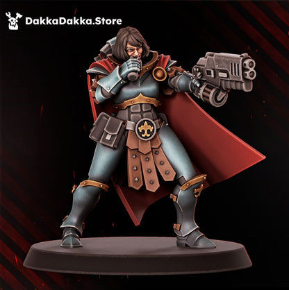 Bellatrix Simulacrum Bearer carrying a candle shrine standard and bolt pistol, 32mm resin sister