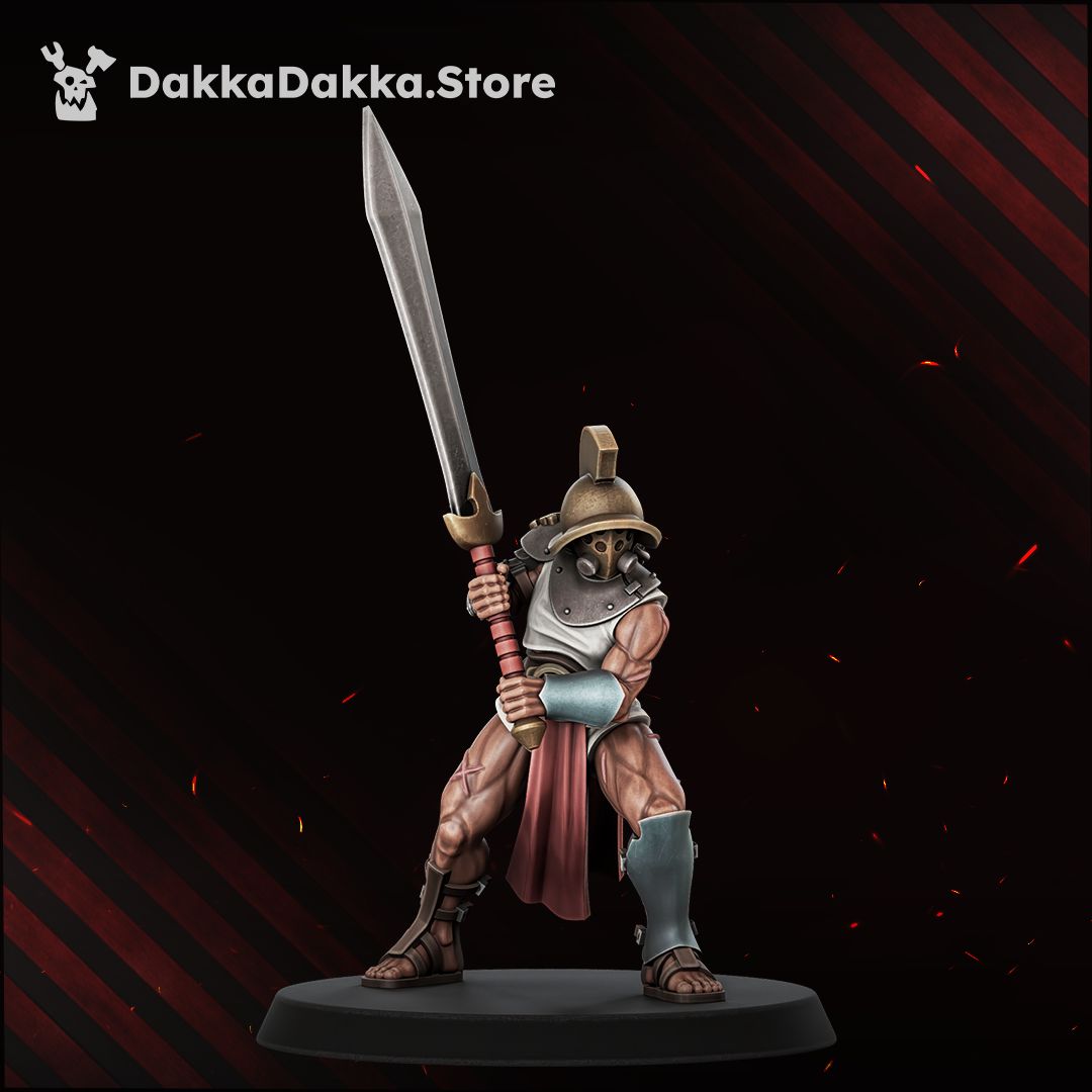 Gladiator with sword raised overhead