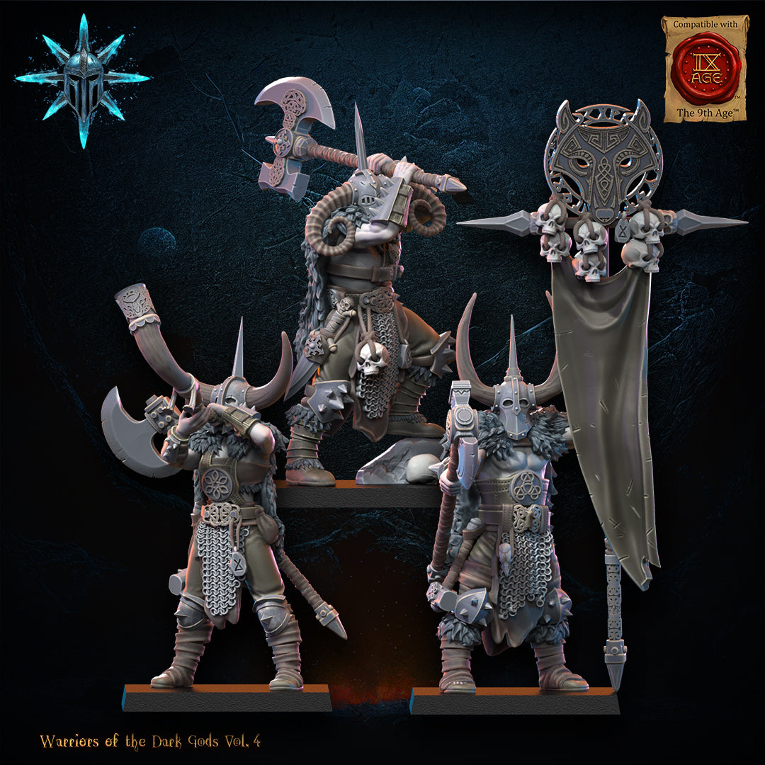 Heavy Weapon Barbarian Command Group | Warriors of the Dark Gods | Lost Kingdom Miniatures