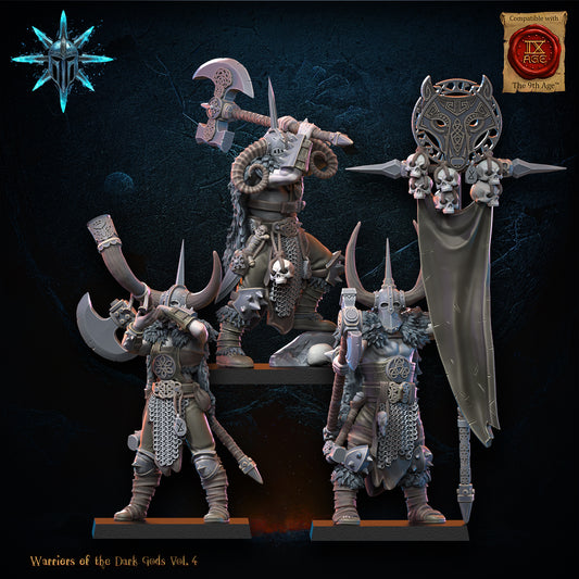 Heavy Weapon Barbarian Command Group | Warriors of the Dark Gods | Lost Kingdom Miniatures