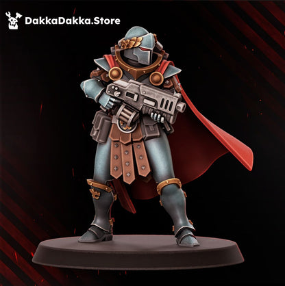 Bellatrix sister advancing with boltgun, 32mm resin battle sister miniature