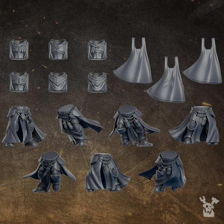 Black Gryphons shoulder pads, cloaks and tabards, 28-32mm sci-fi resin kitbash parts