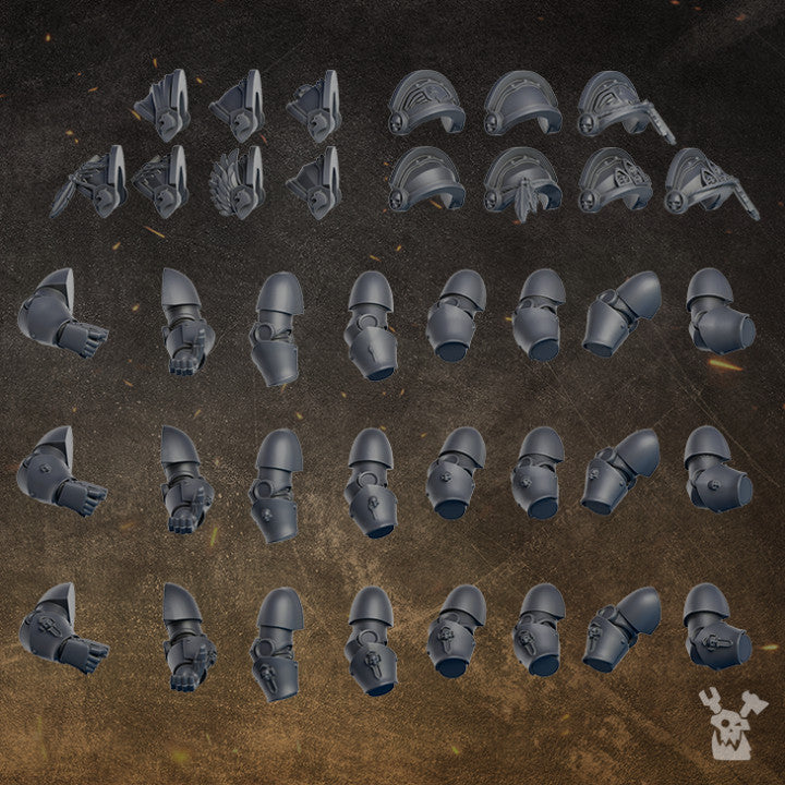 Black Gryphons arms and shoulder pad bits, 28-32mm sci-fi resin kitbash parts