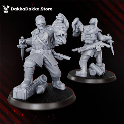 Doomsday trooper with combat knife and a severed greenskin trophy head, 32mm resin miniature