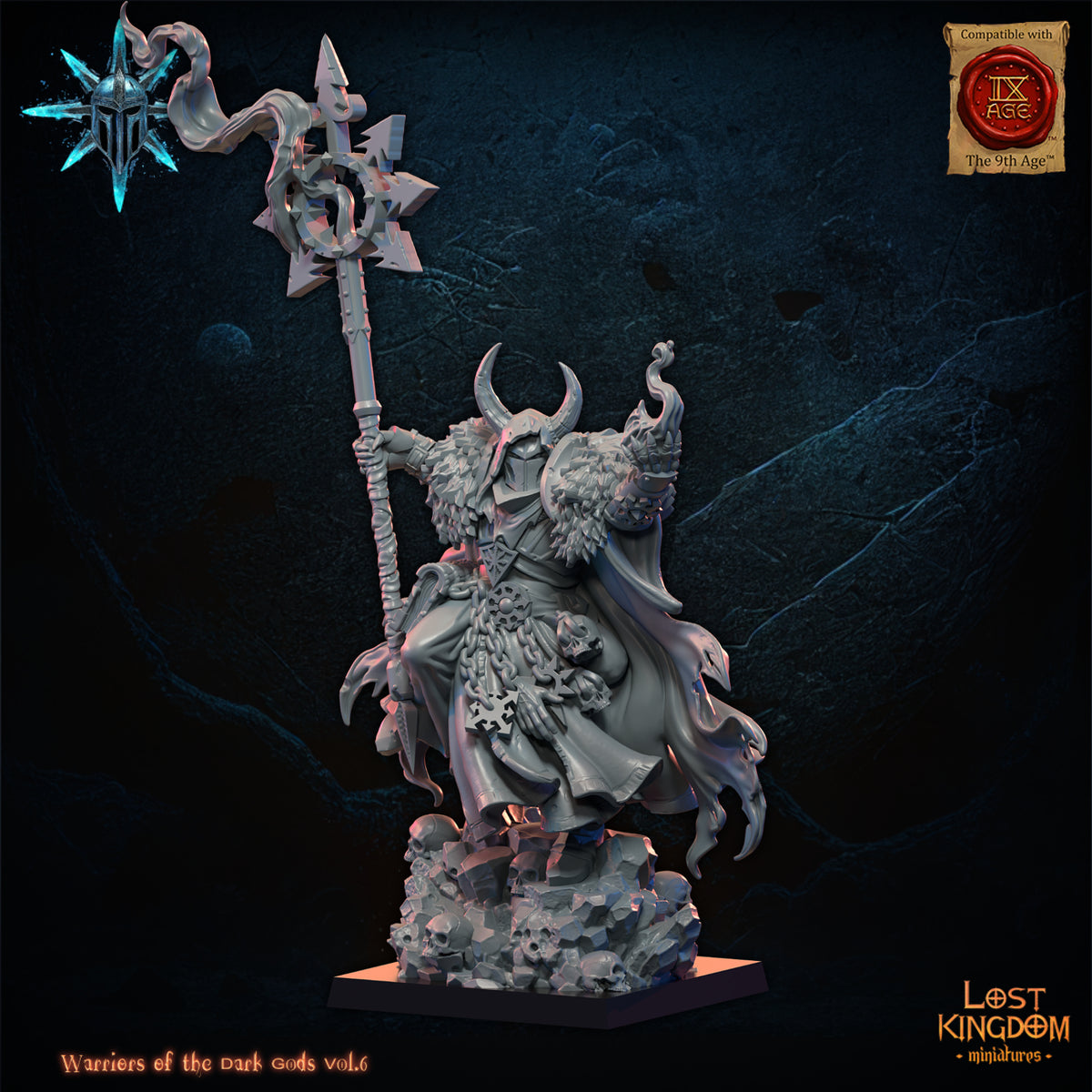 Dark Sorcerer, three-quarter view from the right, Lost Kingdom Miniatures render
