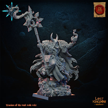 Dark Sorcerer, three-quarter view from the left, Lost Kingdom Miniatures render