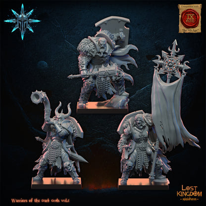 Dark Warriors command, three-quarter view from the right, Lost Kingdom Miniatures render