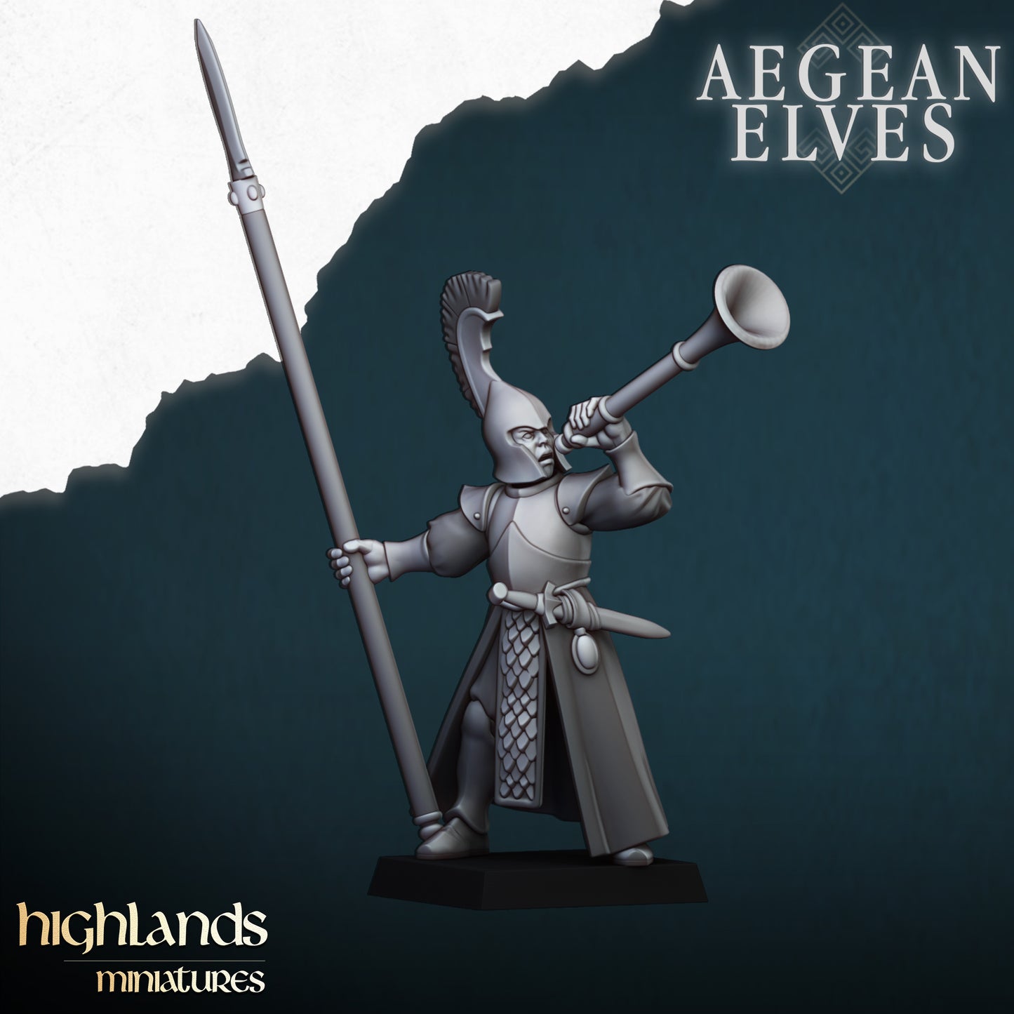 Aegean Elves Spearmen Command Group | Highlands Miniatures