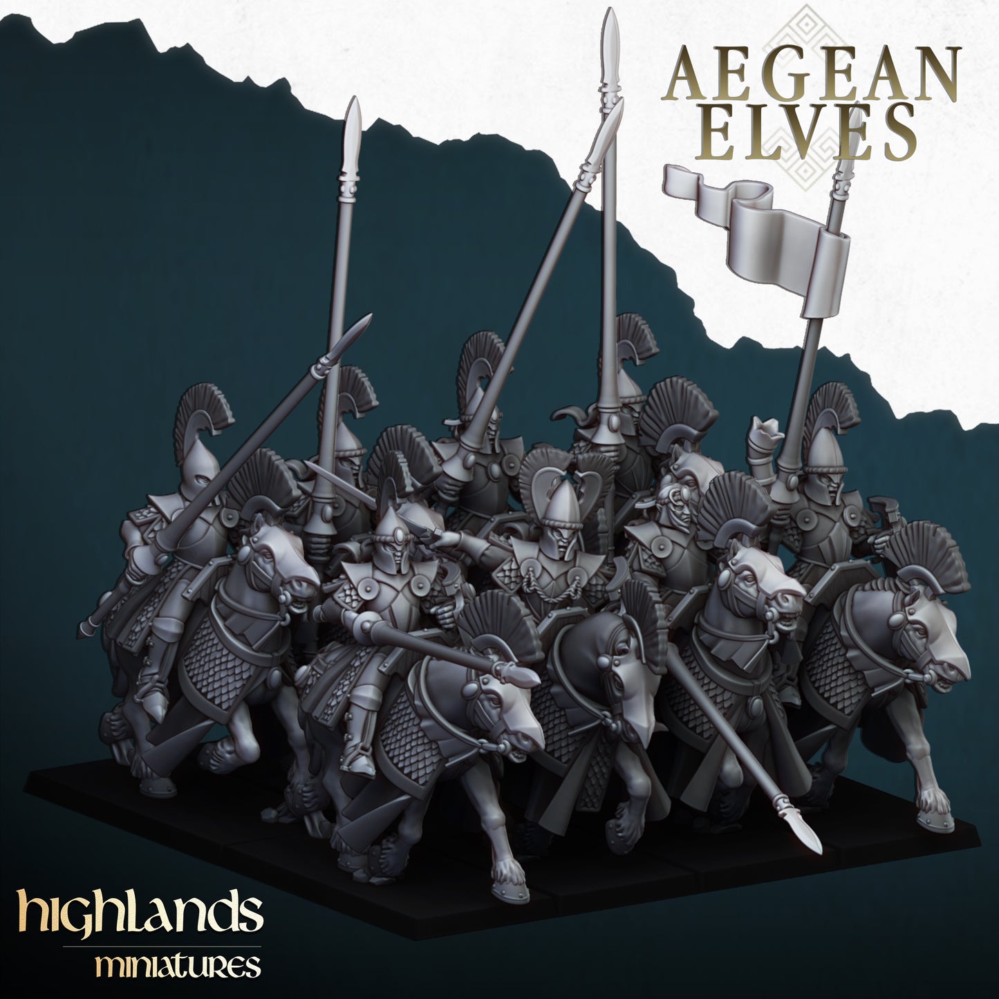 Aegean Elves Mounted Lances Command Group | Highlands Miniatures