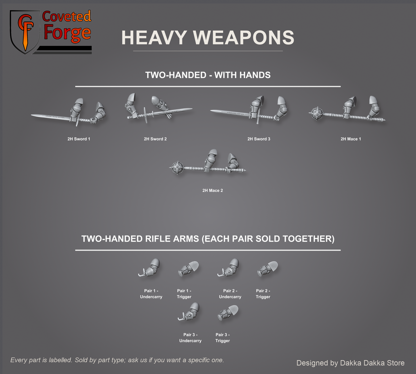 Black Gryphons core set heavy weapons, two-handed swords and maces plus three pairs of two-handed rifle arms