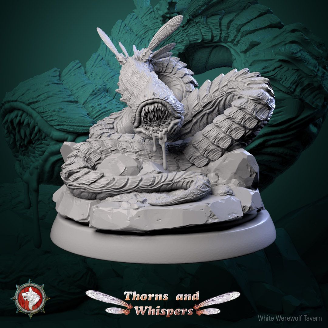 Blooming Coilspawn Model 1, 32mm coiled worm monster with dragonfly wings and drooling lamprey maw