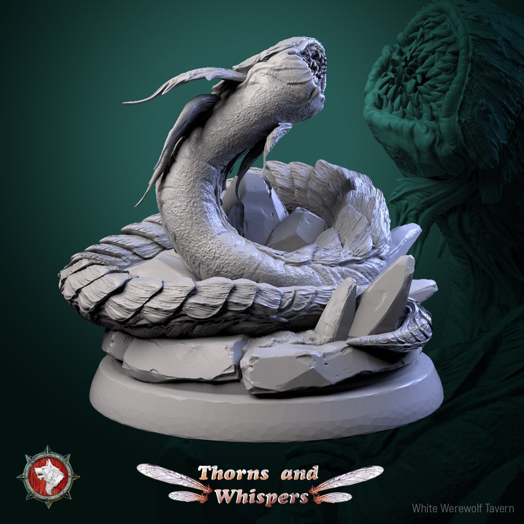 Blooming Coilspawn Model 3, 32mm rearing worm monster with frilled head and open maw