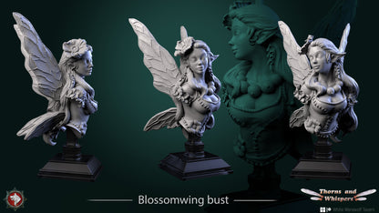 Blossomwing bust title render, three views of the fairy bust