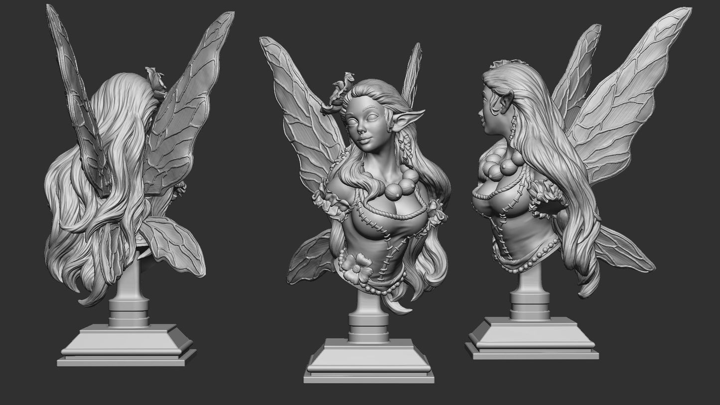 Blossomwing bust three-view turnaround render