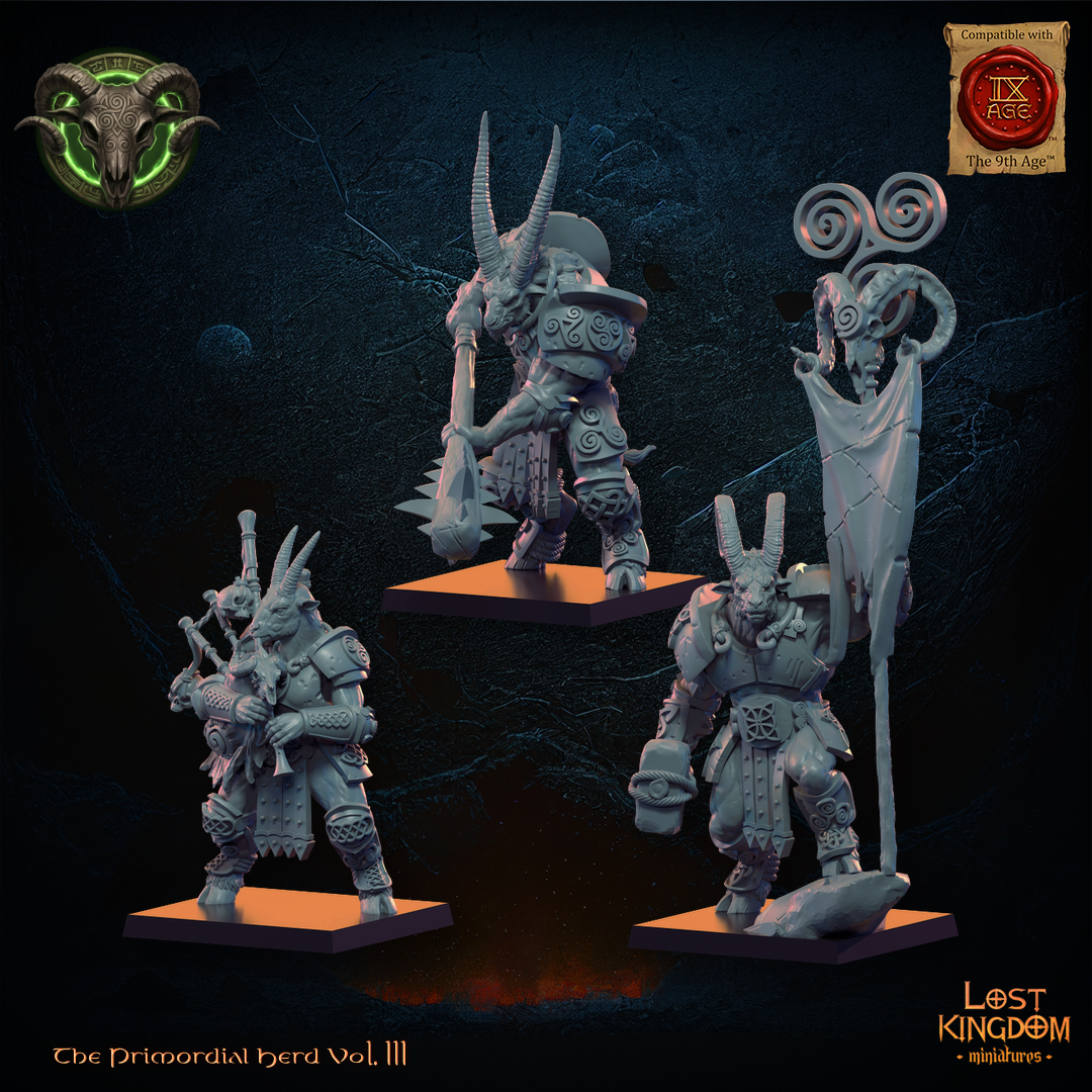 Longhorn Herd Command Group, three-quarter view from the left, Lost Kingdom Miniatures render