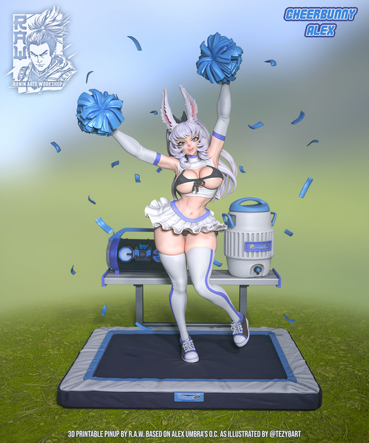 Cheerleader Bunny Alex | Clothed or Nude | Resin 3D Printed Pinup | Ronin Arts Workshop