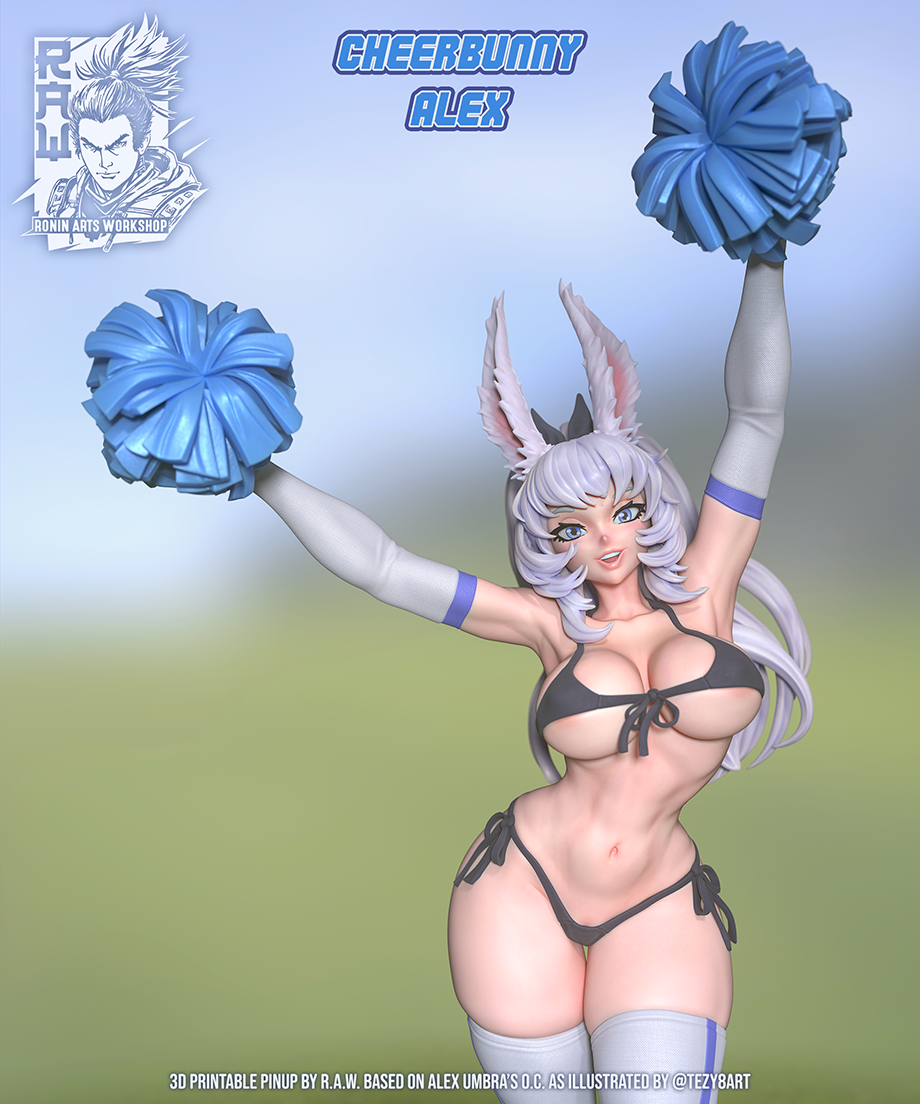 Cheerleader Bunny Alex | Clothed or Nude | Resin 3D Printed Pinup | Ronin Arts Workshop