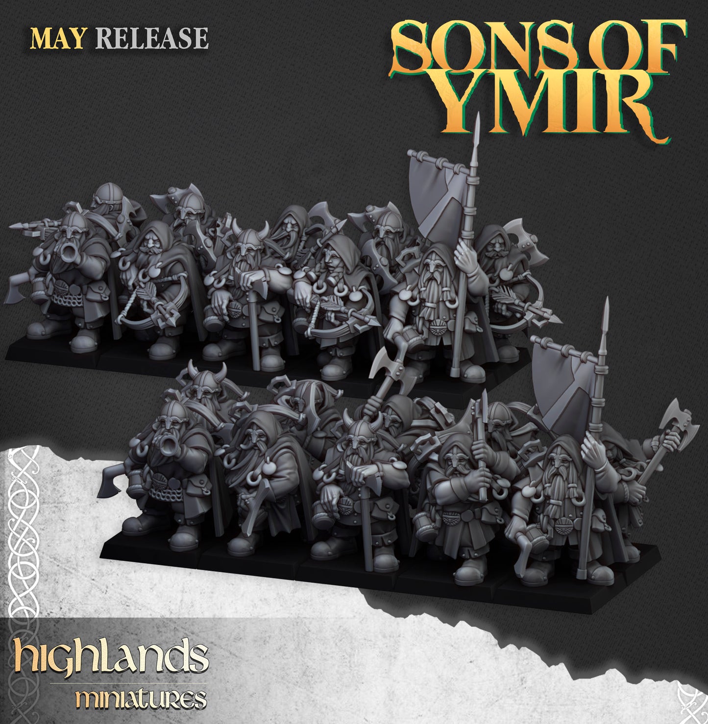 Dwarf Rangers, a unit of cloaked dwarf skirmishers with crossbows spears and axes