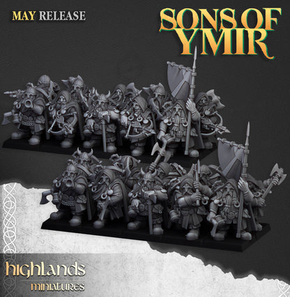 Dwarf Rangers, a unit of cloaked dwarf skirmishers with crossbows spears and axes
