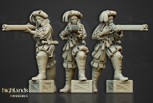 Female Arquebusier - Firing | Sunland, Empire of the Sun | Highlands Miniatures