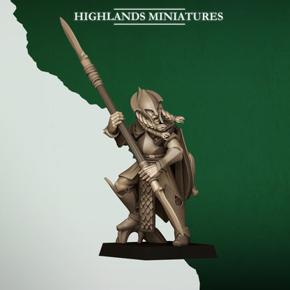 Feral Spearmen Model 6, wood elf spearman with long spear, Highlands Miniatures render