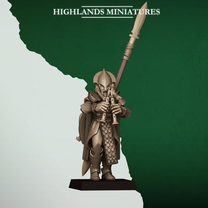 Feral Spearmen Musician, wood elf musician, Highlands Miniatures render
