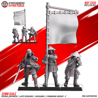 Ashigaru command group version C: captain, bannerman and musician, by Kyoushuneko