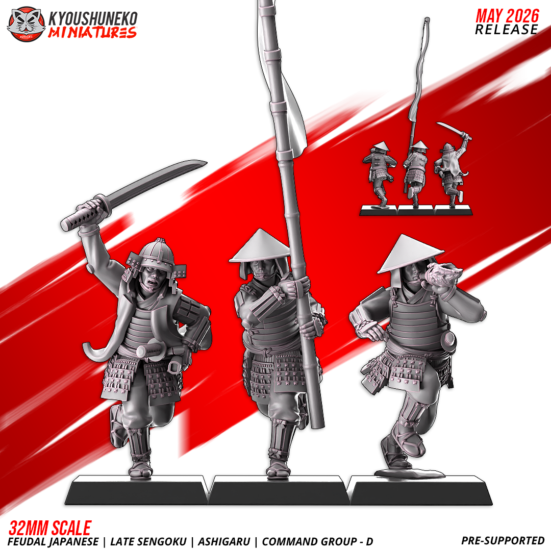 Ashigaru command group version D: captain, bannerman and musician, by Kyoushuneko