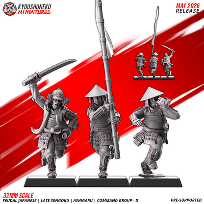 Ashigaru command group version D: captain, bannerman and musician, by Kyoushuneko