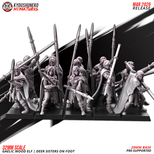 Deer Sisters On Foot | Gaelic Wood Elves | Kyoushuneko Miniatures