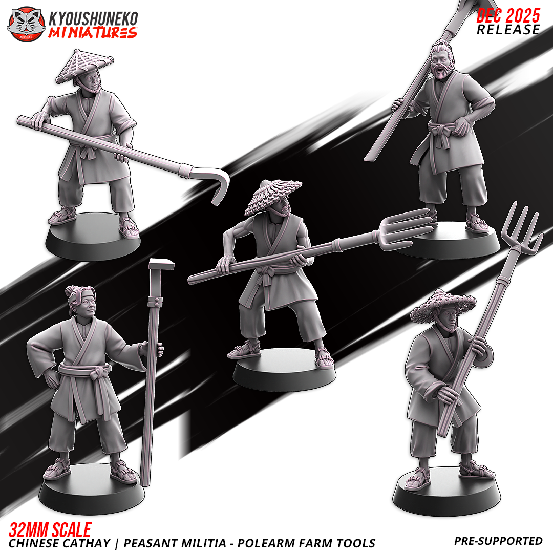 Chinese Cathay Peasant Militia Polearms (Farm Tools)