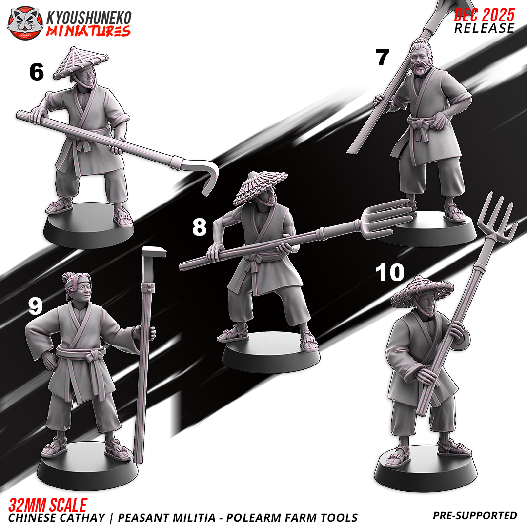 Chinese Cathay Peasant Militia Polearms (Farm Tools)