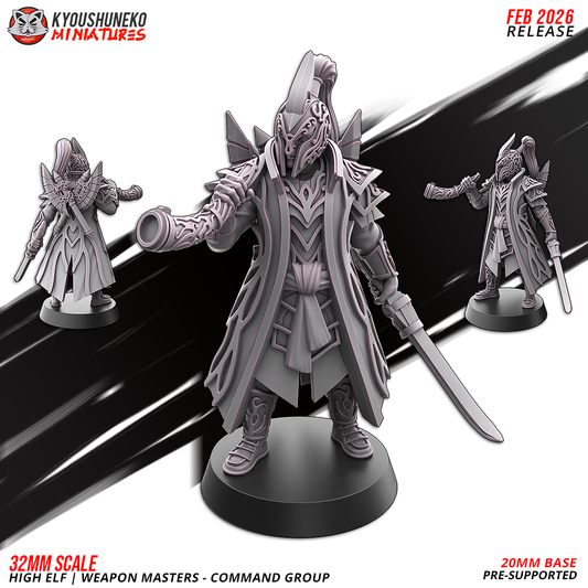 High Elf Weapon Masters - Command Group | High Elves | Kyoushuneko Miniatures