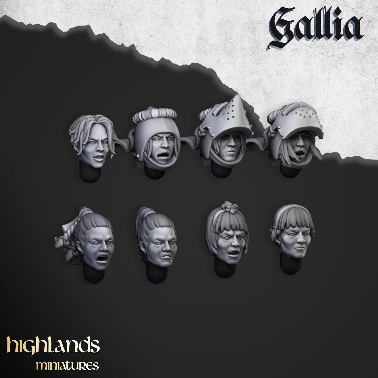 Female Knight Heads | Gallia, the Medieval Kingdom | Highlands Miniatures