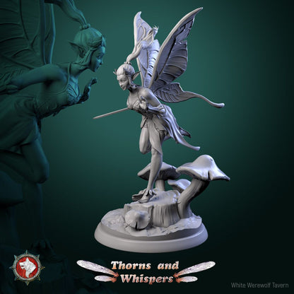 Glimmer Guardian Model 2, 32mm fairy warrior dashing forward with sword trailing behind