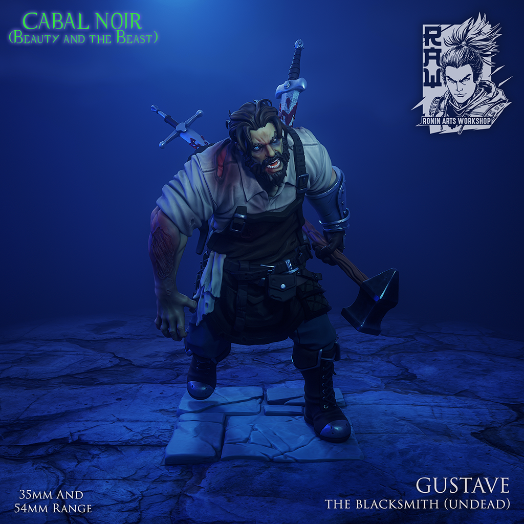 Gustave The Blacksmith - (Living or Undead Version) | Fantasy RPG Miniatures | Ronin Arts Workshop