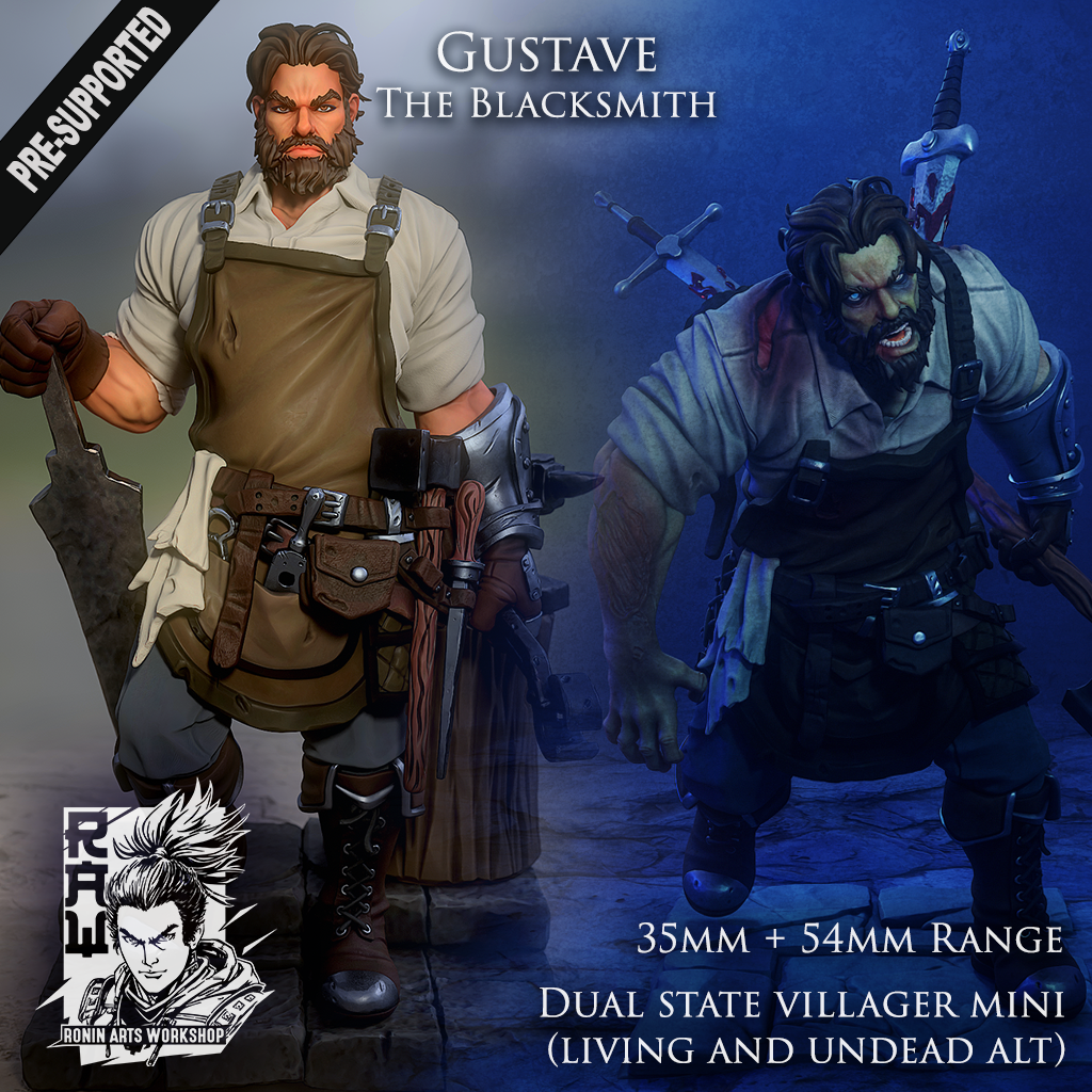 Gustave The Blacksmith - (Living or Undead Version) | Fantasy RPG Miniatures | Ronin Arts Workshop