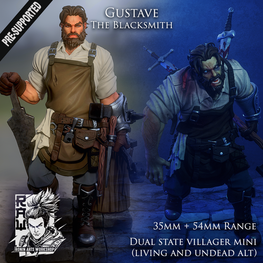 Gustave The Blacksmith - (Living or Undead Version) | Fantasy RPG Miniatures | Ronin Arts Workshop