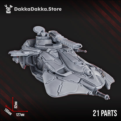 Black Sun Covenant hover tank assembled with gun turret and crew commander, sci-fi grav vehicle, 28-32mm resin by Dakka Dakka