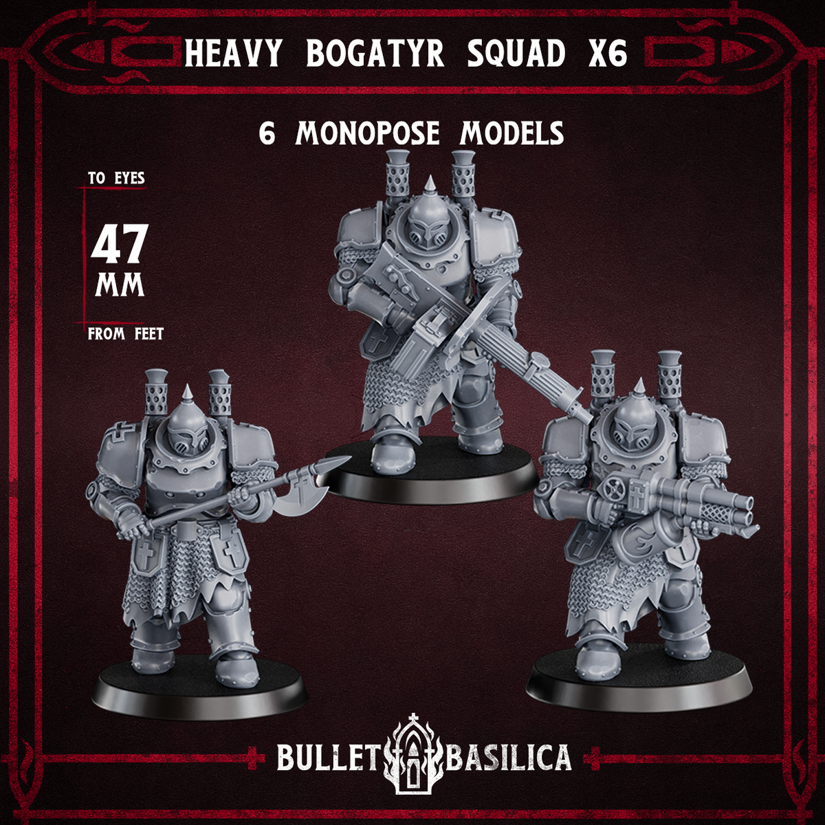 Heavy Bogatyr Squad, the polearm, machine gun and heavy shotgun models, Bullet Basilica render