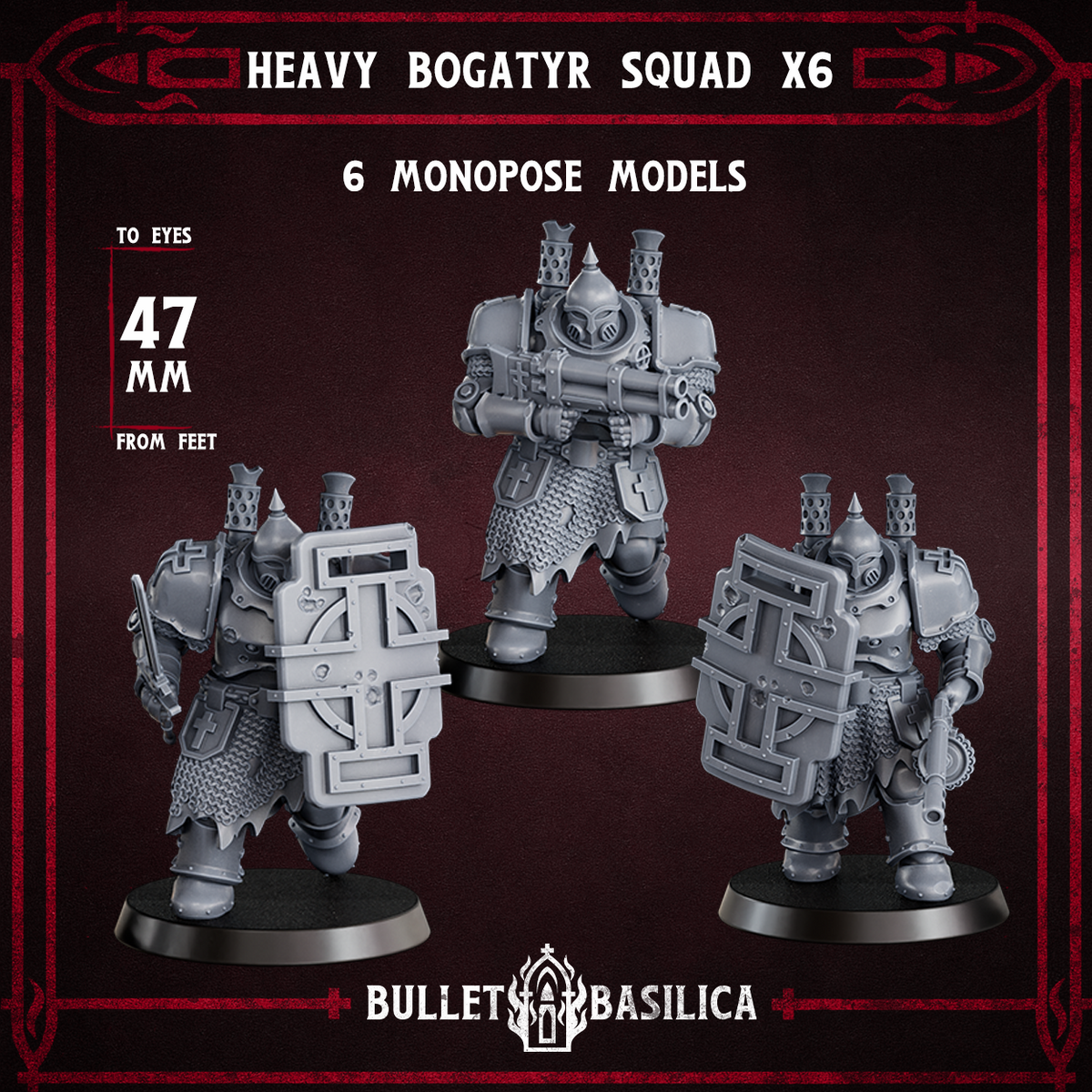 Heavy Bogatyr Squad, the flamethrower model and the two breaching shield models, Bullet Basilica render
