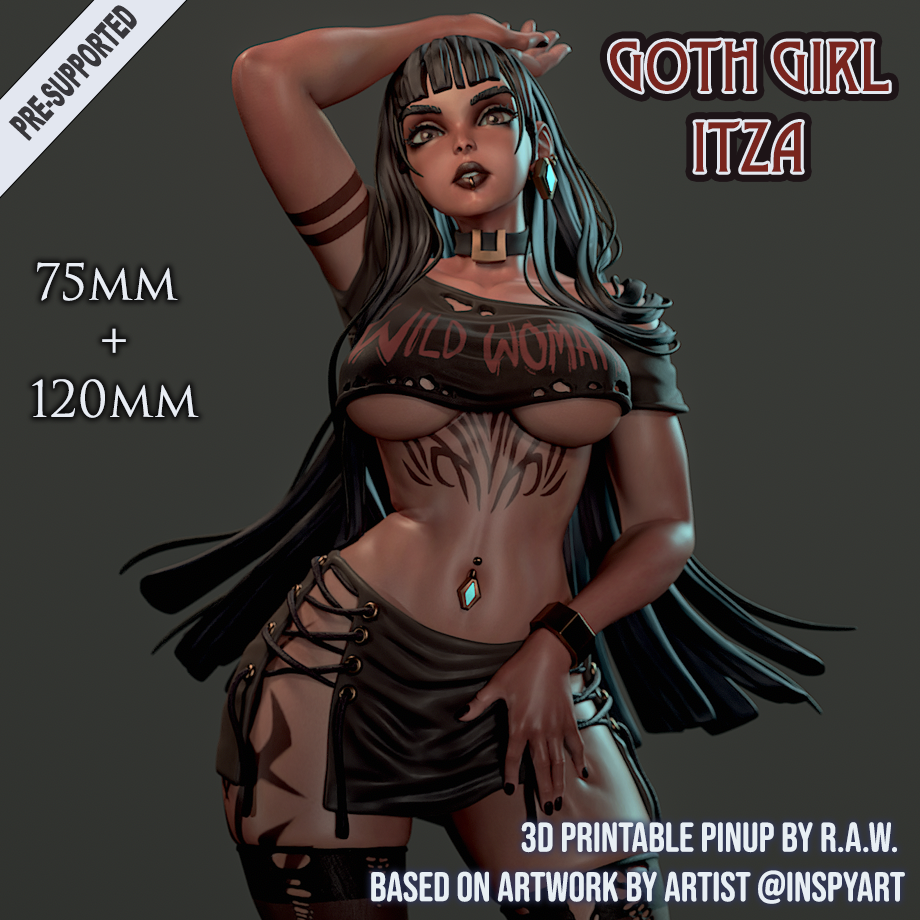 Goth Girl - Itza | Clothed or Nude | Resin 3D Printed Pinup | Ronin Arts Workshop