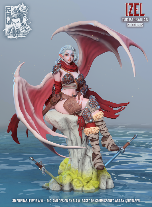 Izel - Barbarian Succubus | Clothed or Nude | Resin 3D Printed Pinup | Ronin Arts Workshop