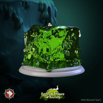 Render of Jelly Set | 32mm Slime and Gelatinous Cube Miniatures: Branch slime, gelatinous cube, and many-eyed ooze from White Werewolf's Sprites, Slimes and Secrets. 32mm 3D printed resin monsters, single or set.