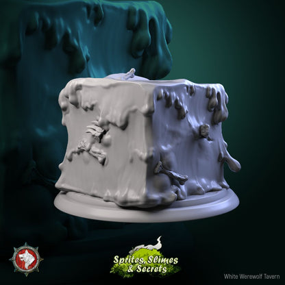 Render of Jelly Set | 32mm Slime and Gelatinous Cube Miniatures: Branch slime, gelatinous cube, and many-eyed ooze from White Werewolf's Sprites, Slimes and Secrets. 32mm 3D printed resin monsters, single or set.