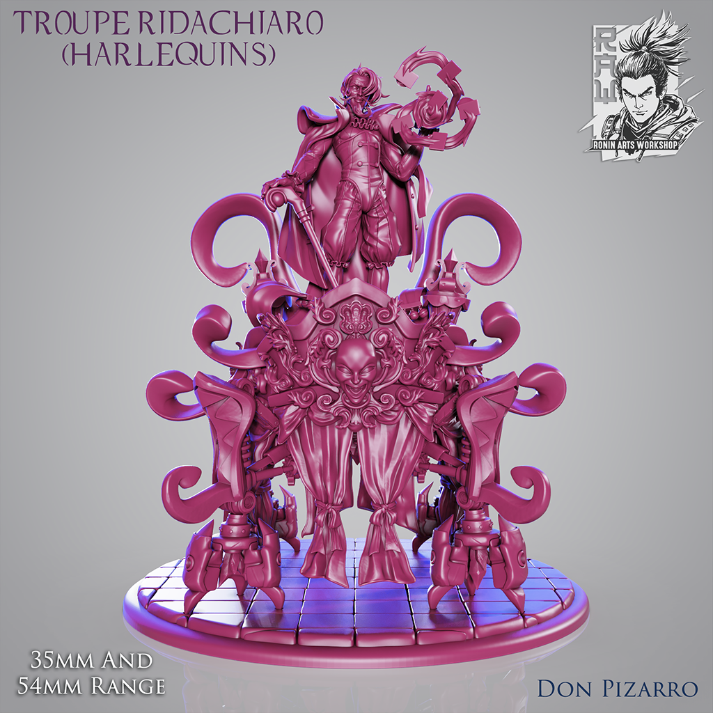 Don Pizarro | Troupe Ridachiaro - Harlequins | 28mm-120mm Scale | Resin 3D Printed Miniature | Ronin Arts Workshop