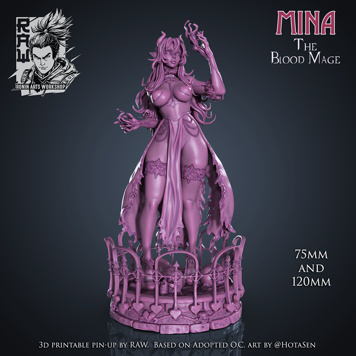 Blood Mage Mina | Clothed or Nude | Resin 3D Printed Pinup | Ronin Arts Workshop